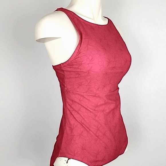 ROOTS Women's One Piece Pink Swimsuit  Floral Print High Neck High Back Sz 10 - Picture 2 of 16